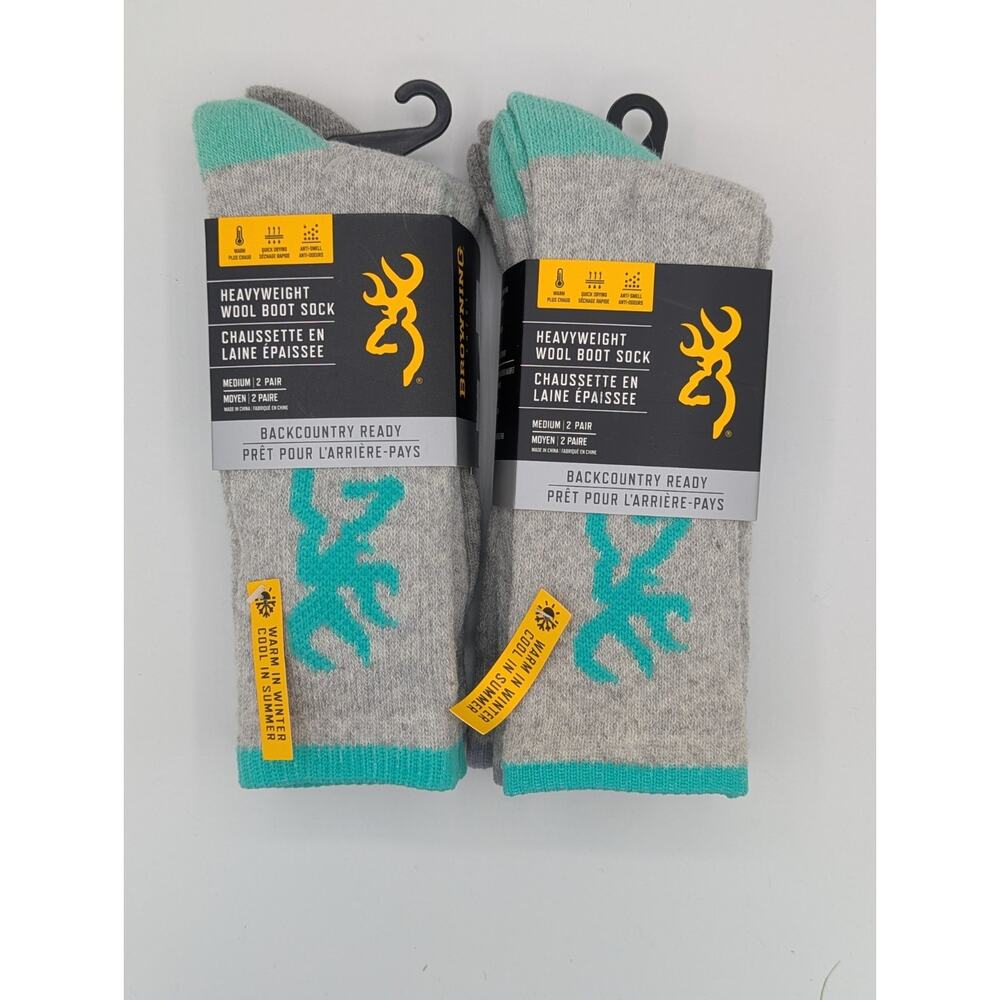 4 Pairs Browning Women's Size 6-10 Heavyweight Wool Blend Boot Socks Gray Aqua